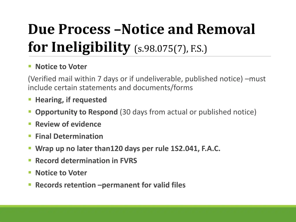 due process notice and removal for ineligibility