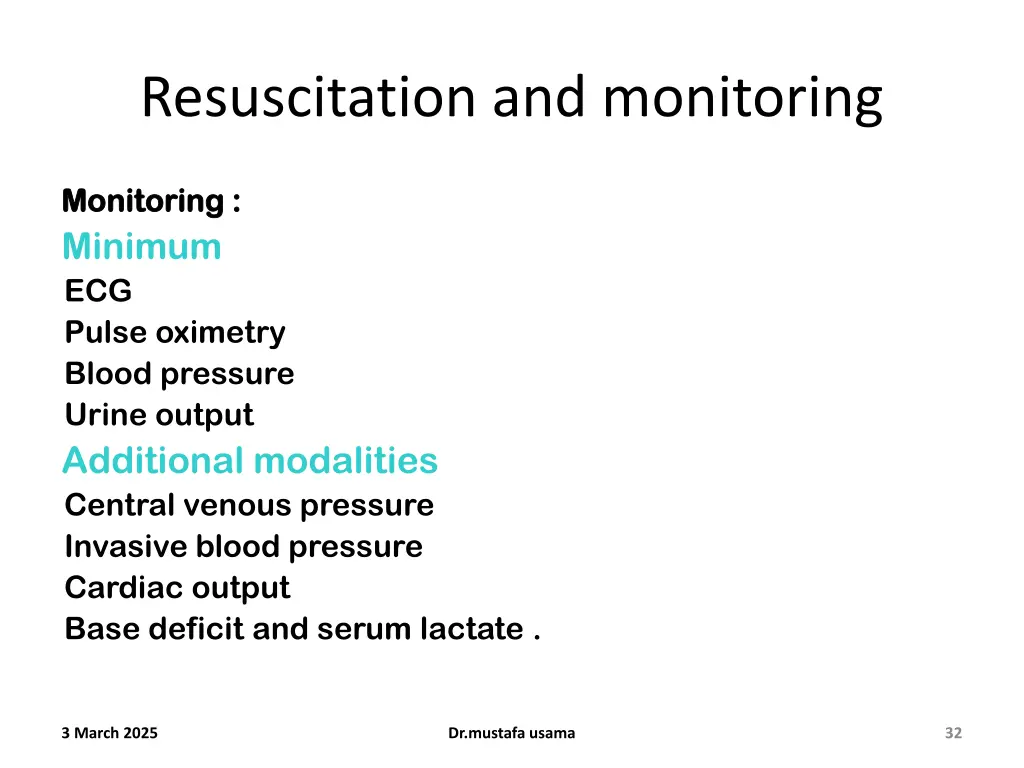 resuscitation and monitoring