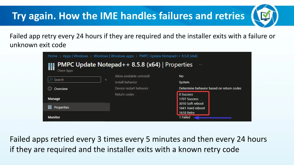 try again how the ime handles failures and retries