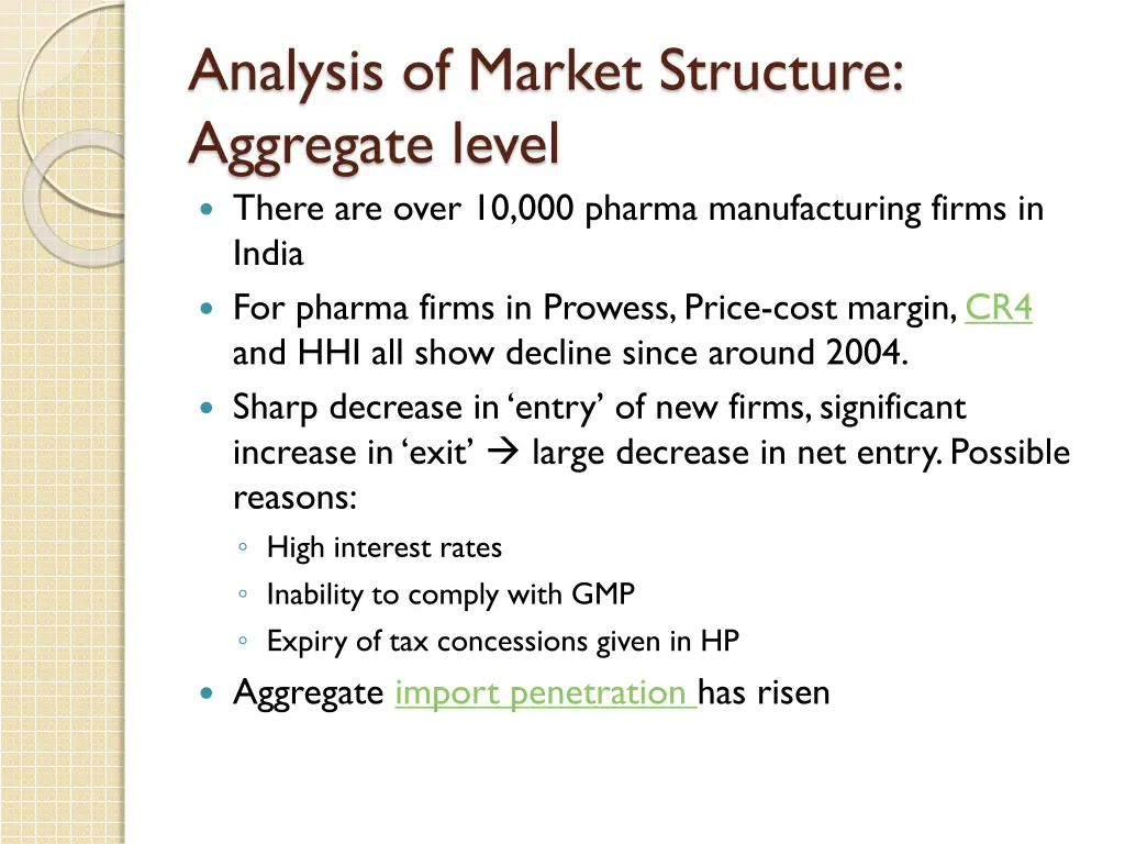 analysis of market structure aggregate level