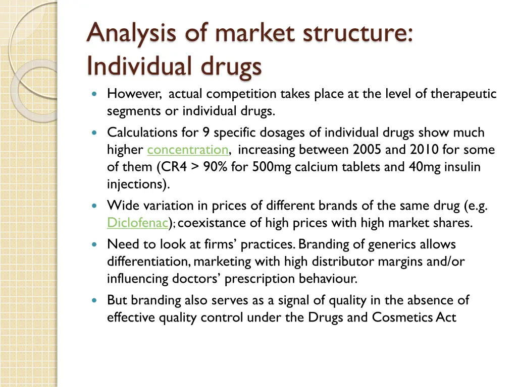 analysis of market structure individual drugs