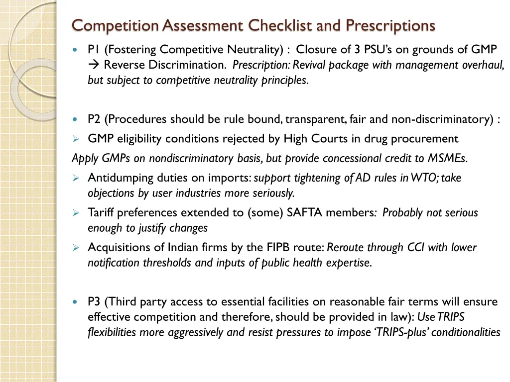 competition assessment checklist and prescriptions