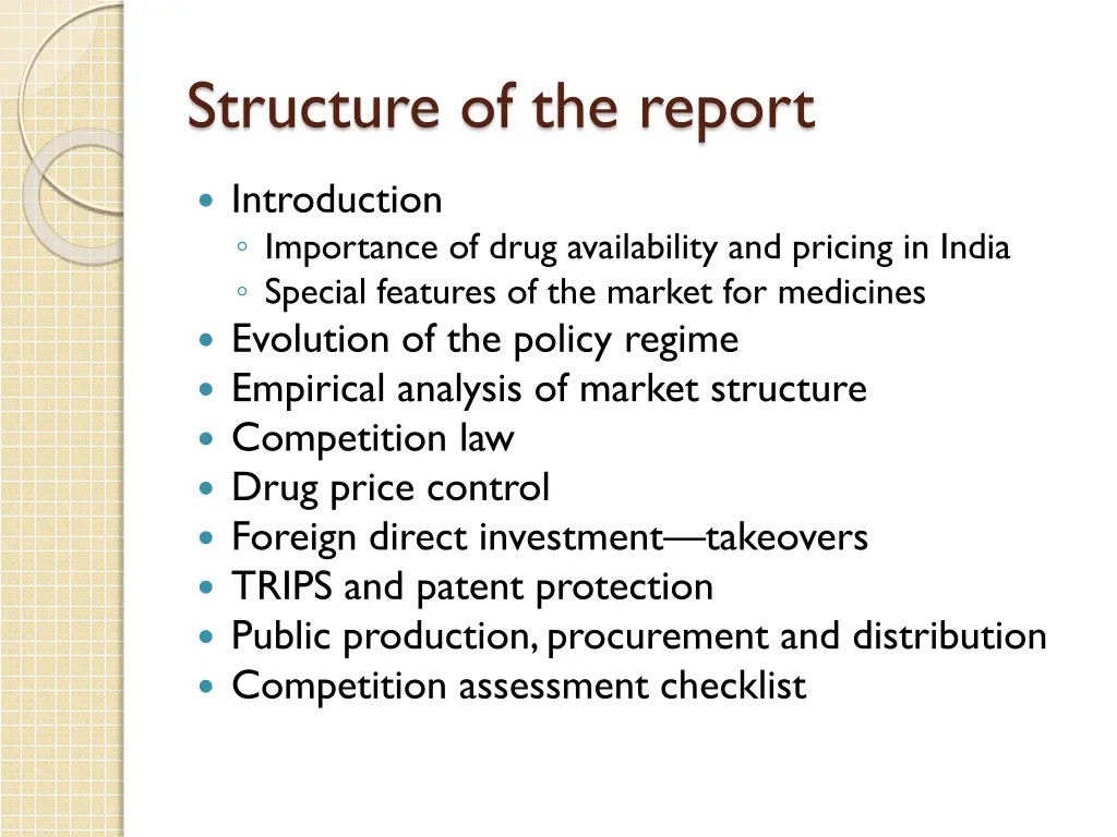 structure of the report