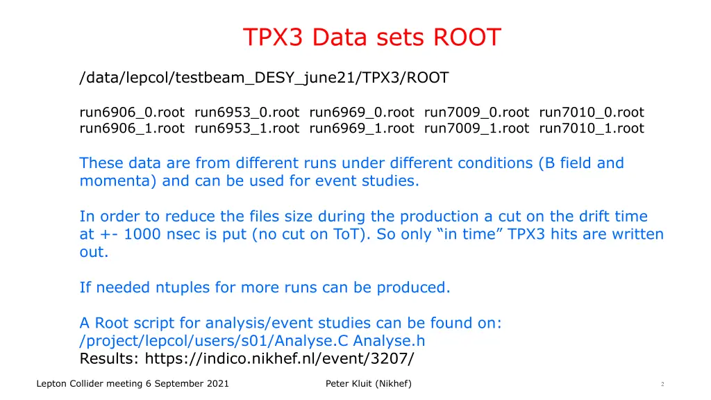 tpx3 data sets root