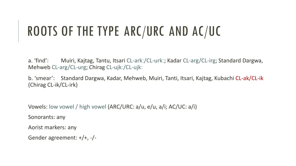 roots of the type arc urc and ac uc