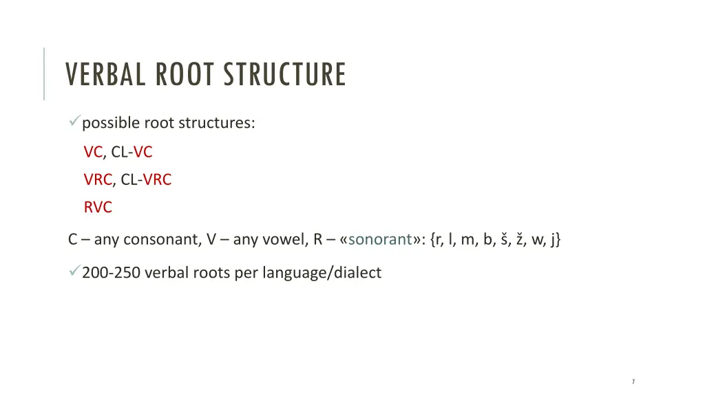 verbal root structure