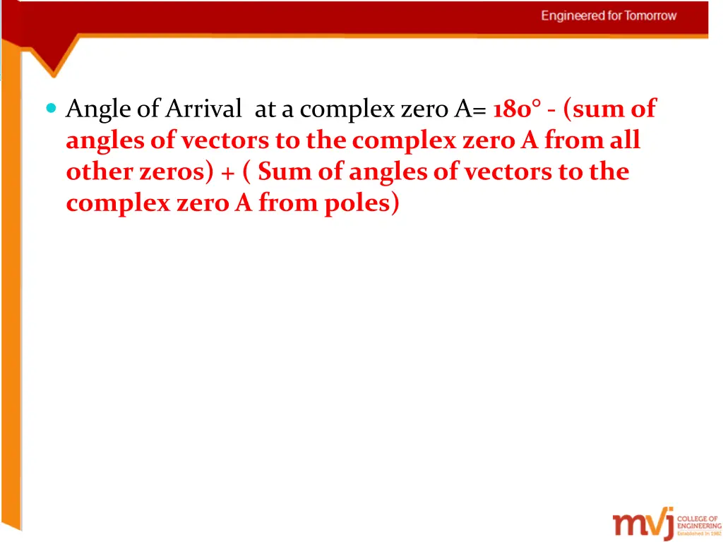 angle of arrival at a complex zero