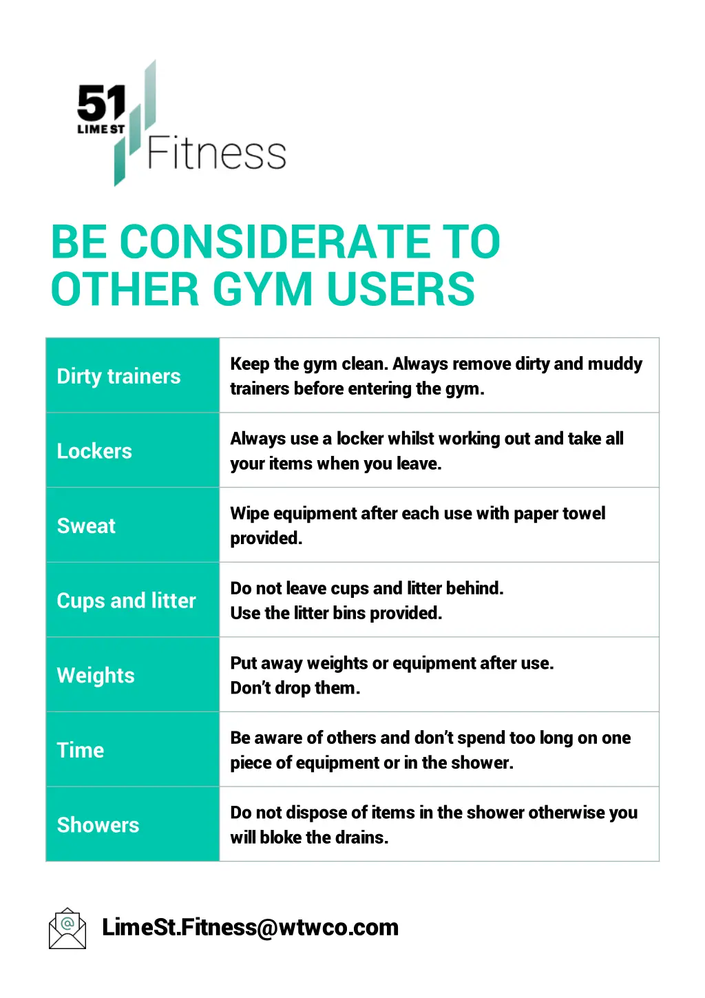 be considerate to other gym users