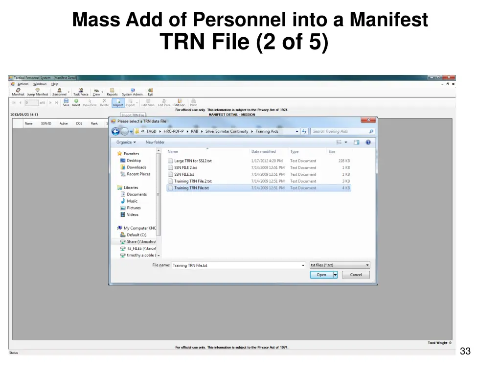 mass add of personnel into a manifest 1