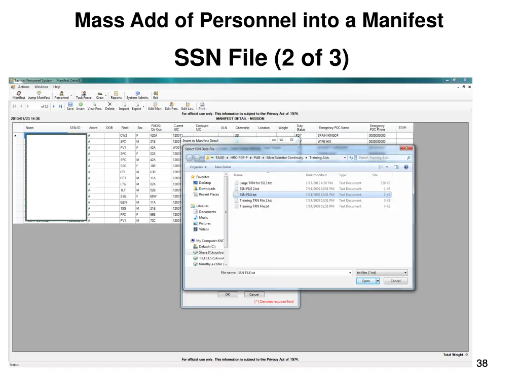 mass add of personnel into a manifest 4