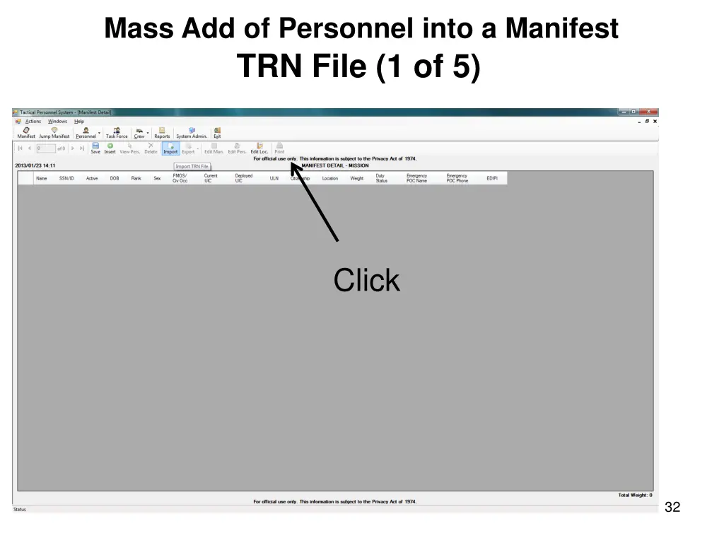 mass add of personnel into a manifest