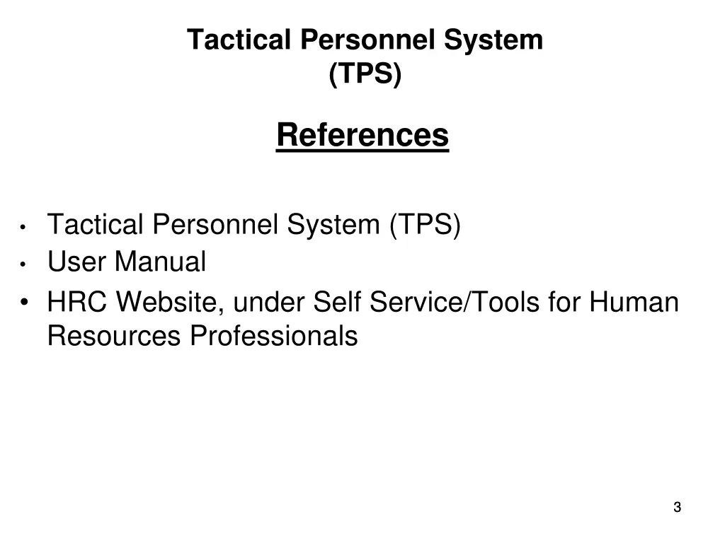 tactical personnel system tps references