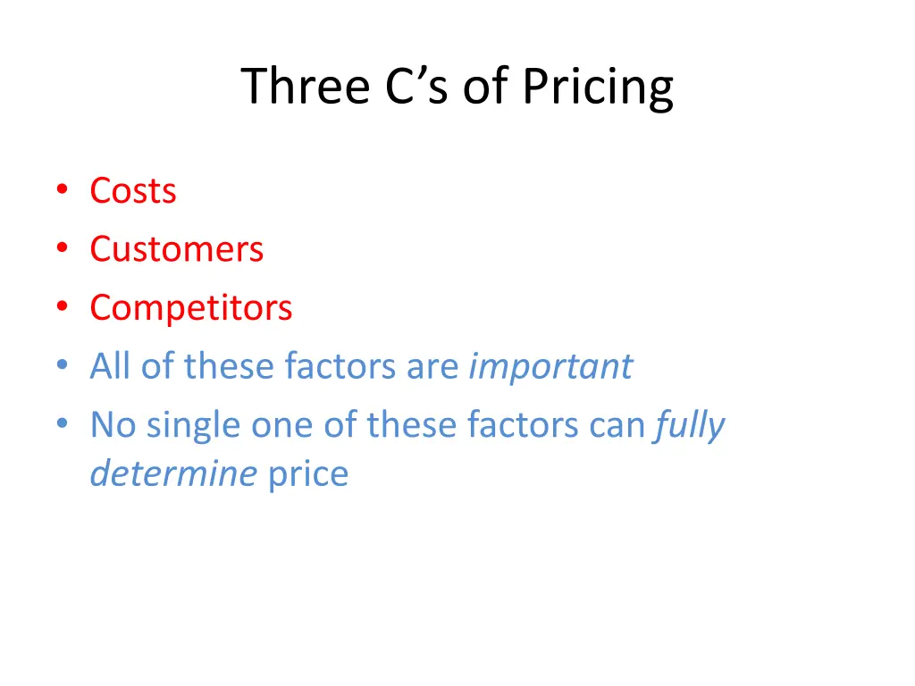 three c s of pricing