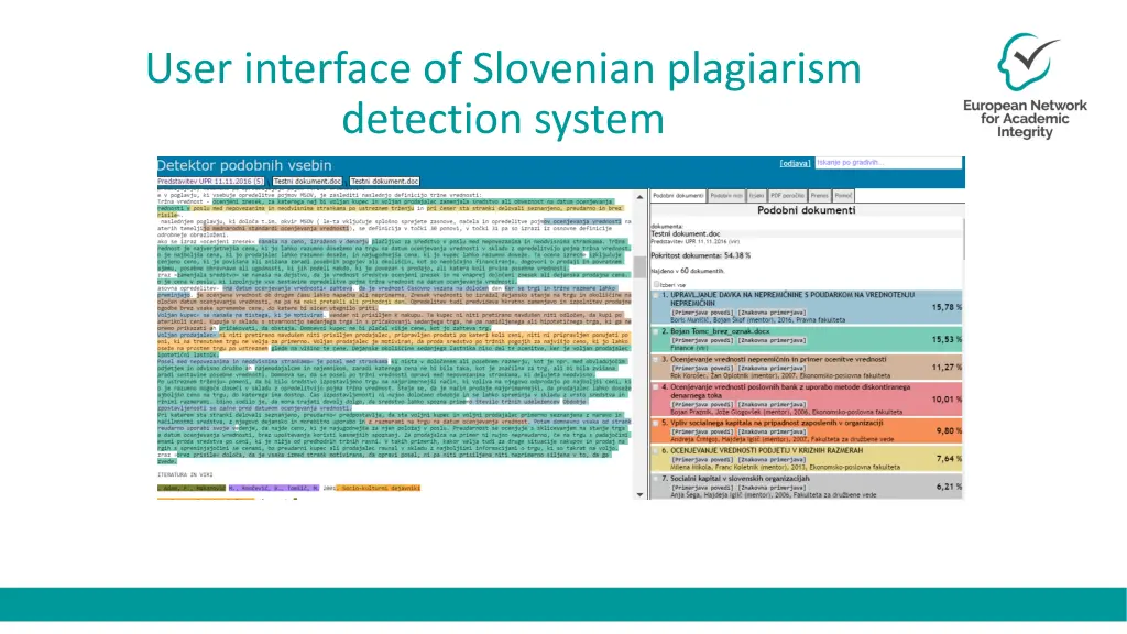 user interface of slovenian plagiarism detection