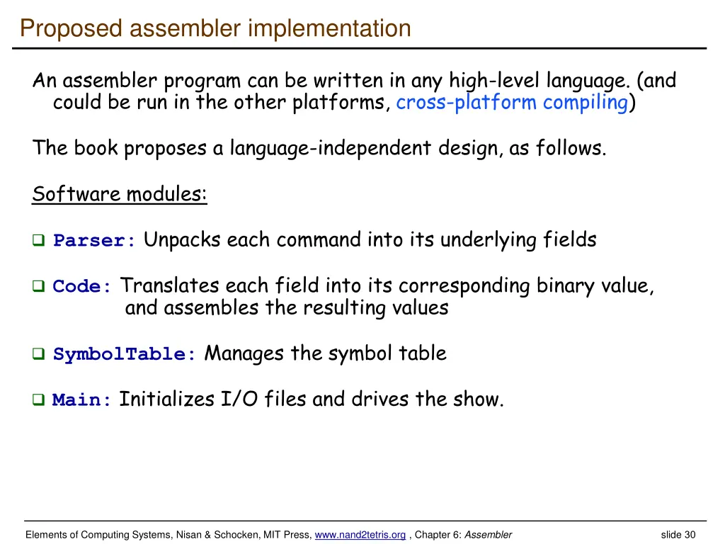 proposed assembler implementation