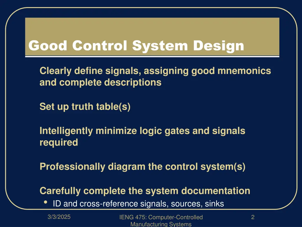 good control system design