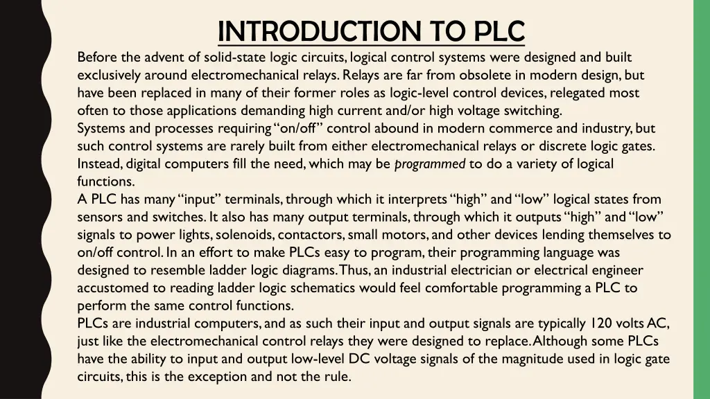 introduction to plc before the advent of solid