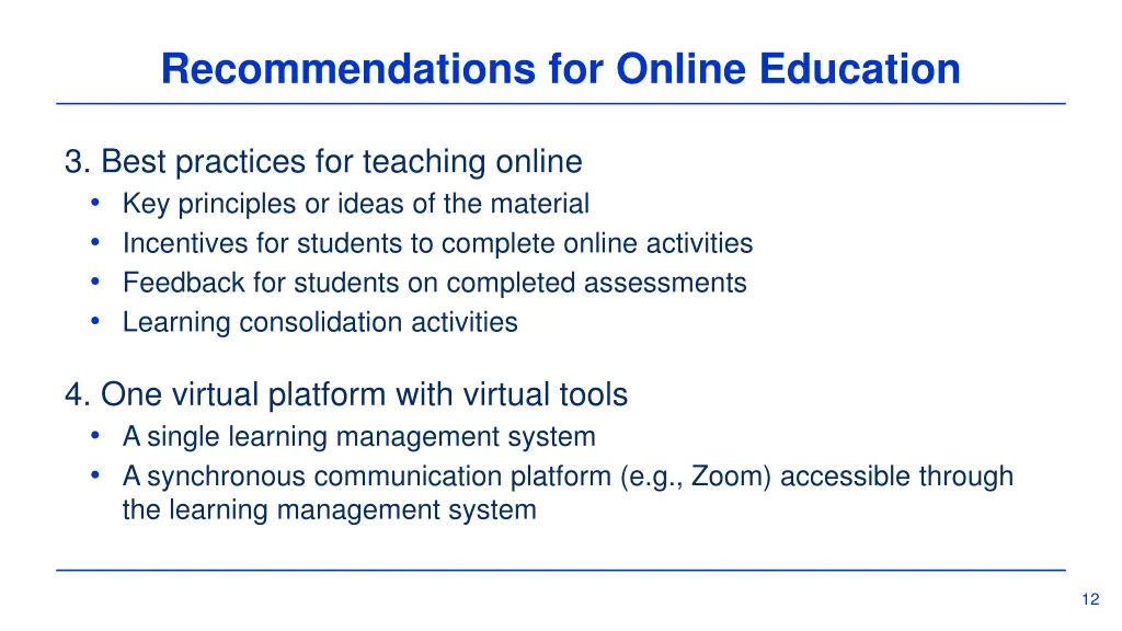 recommendations for online education 1