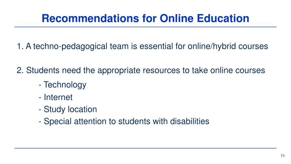 recommendations for online education