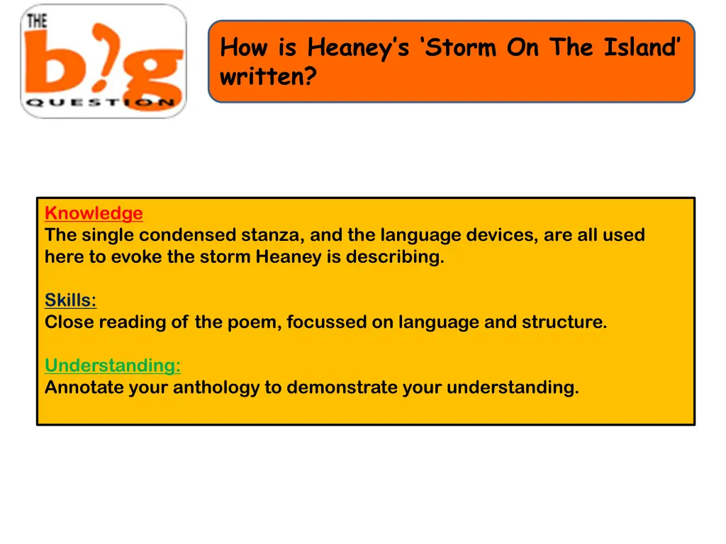 how is heaney s storm on the island written
