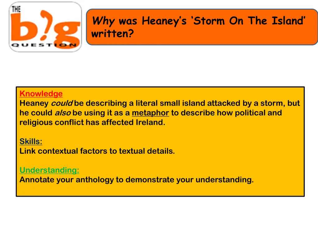 why was heaney s storm on the island written