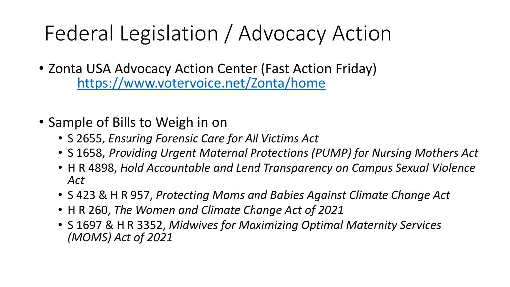 federal legislation advocacy action
