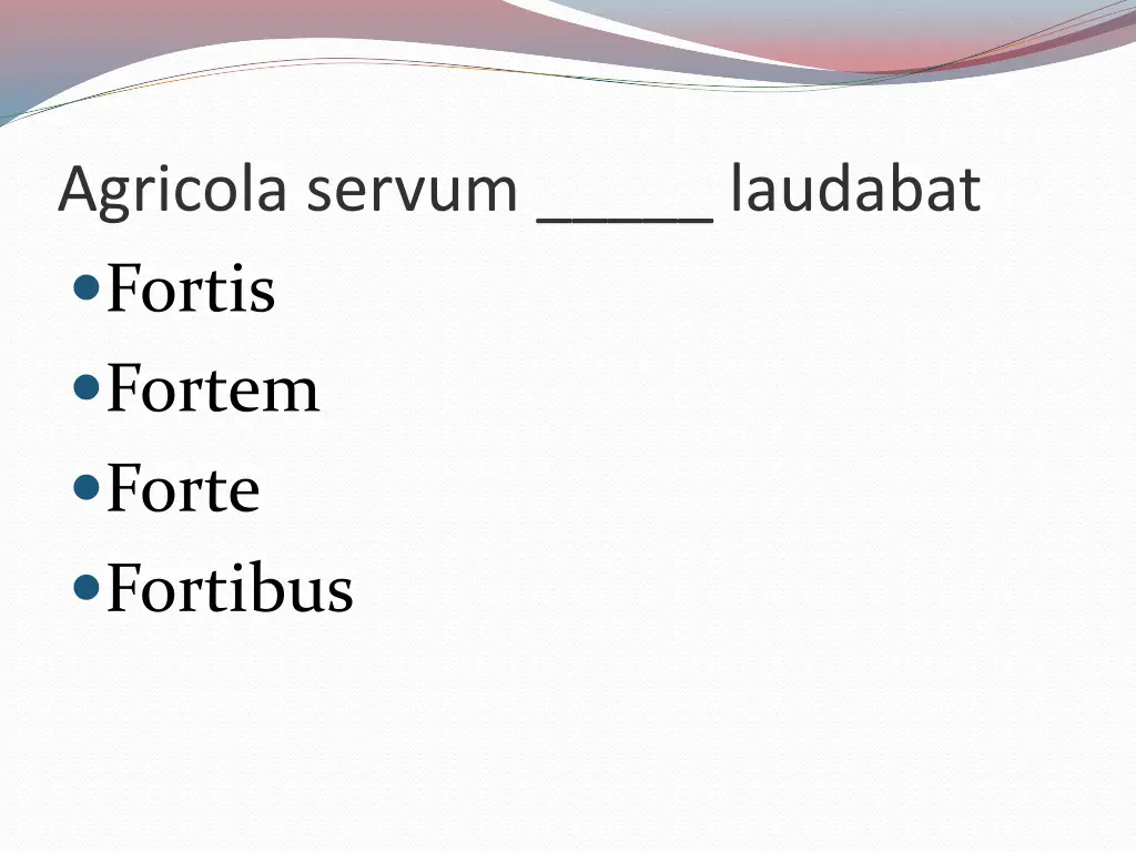 agricola servum laudabat fortis fortem forte