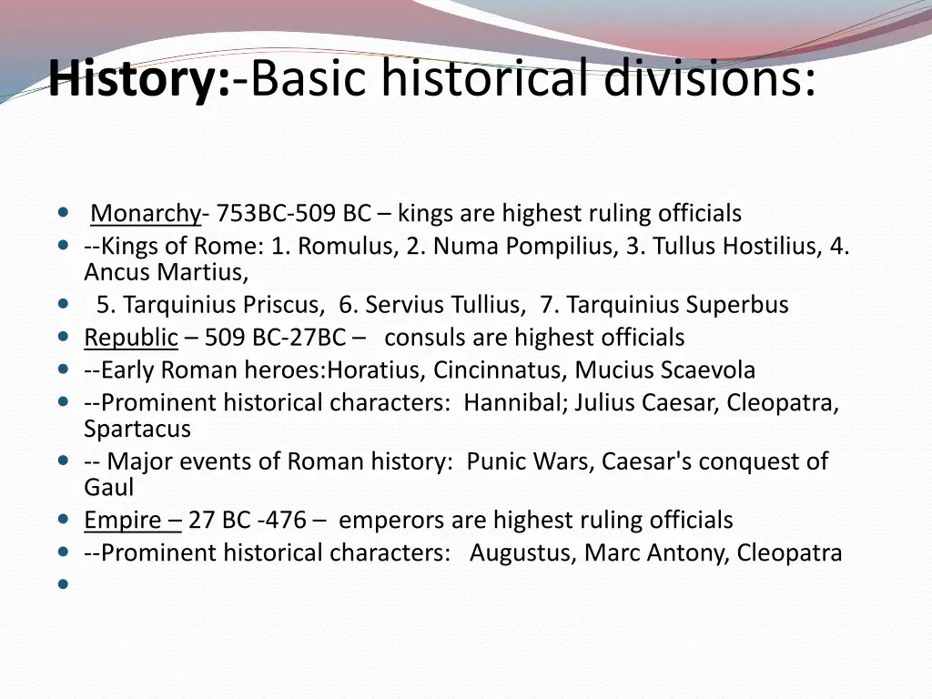 history basic historical divisions