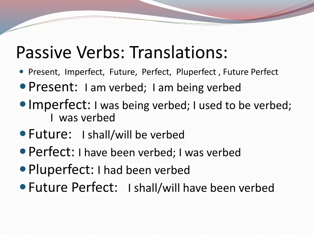 passive verbs translations present imperfect