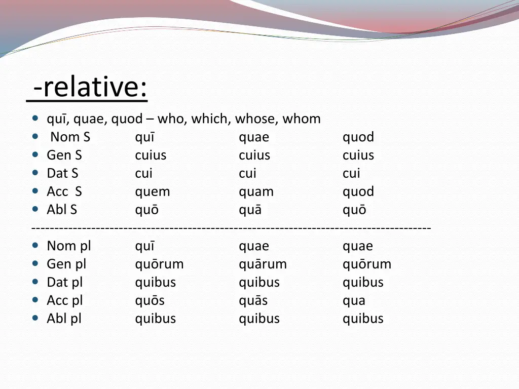 relative qu quae quod who which whose whom