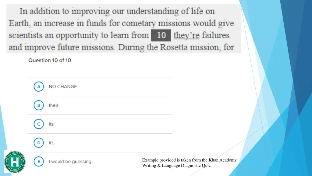 example provided is taken from the khan academy