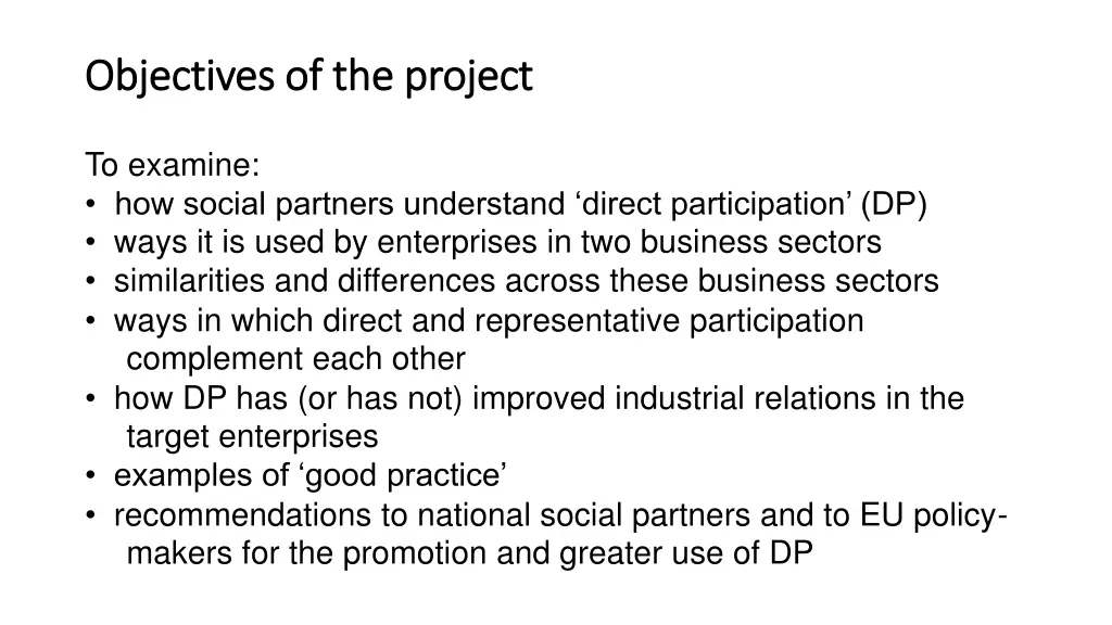 objectives of the project objectives