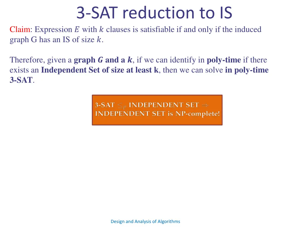 3 sat reduction to is claim expression with 1