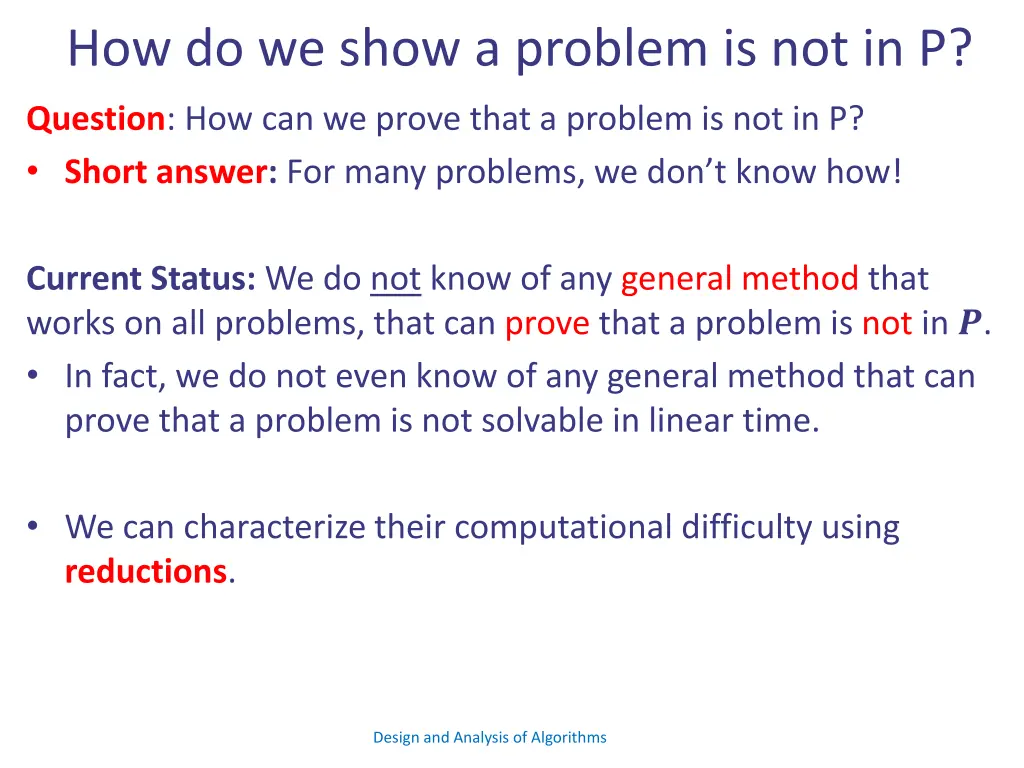 how do we show a problem is not in p