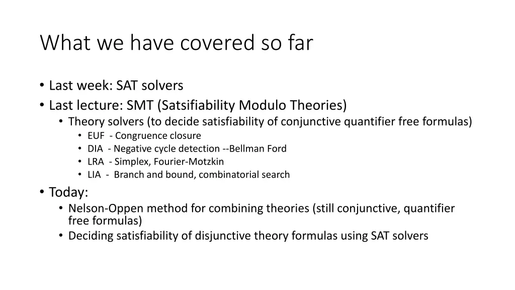 what we have covered so far