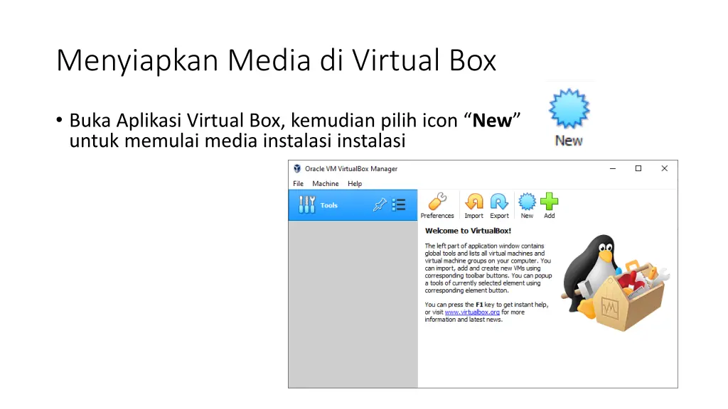 menyiapkan media di virtual box