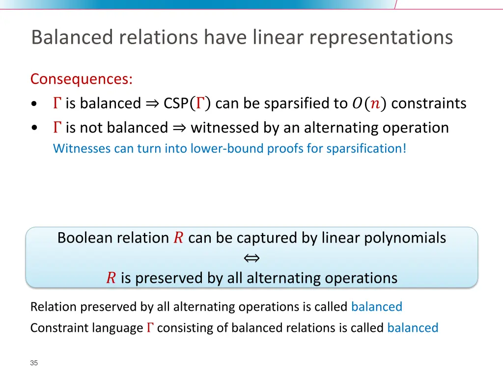 balanced relations have linear representations 1