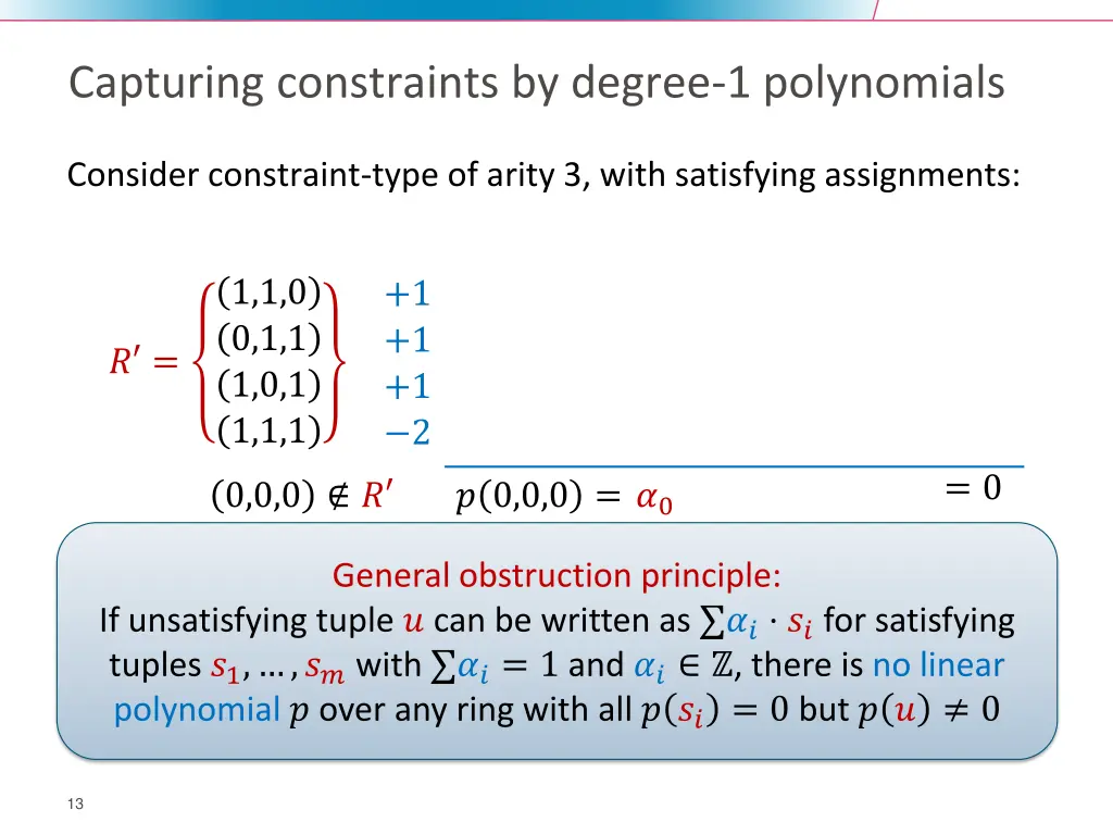 capturing constraints by degree 1 polynomials 1