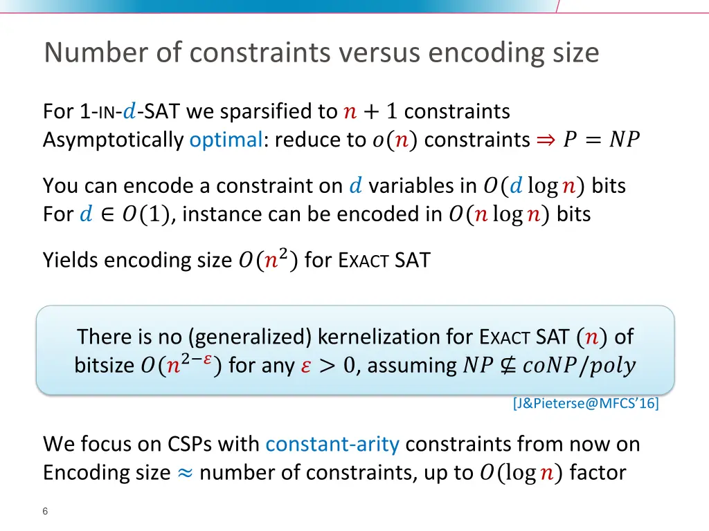 number of constraints versus encoding size