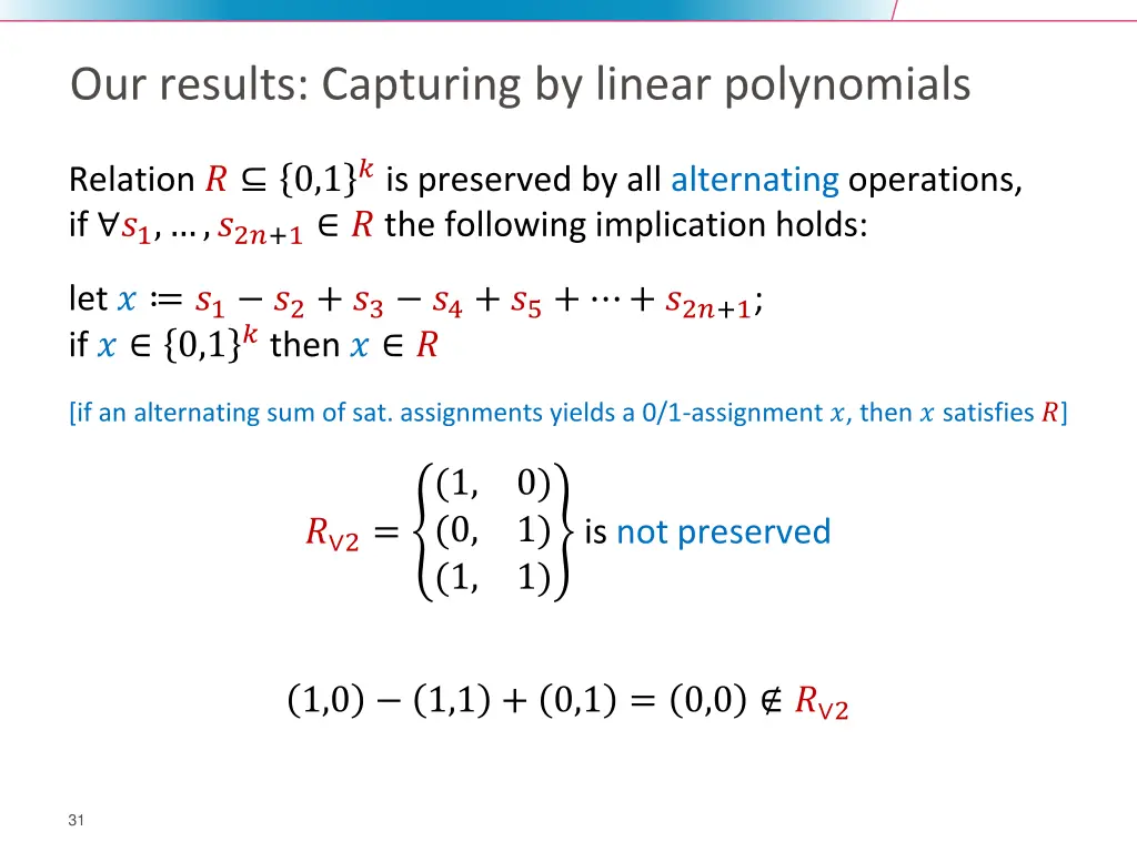 our results capturing by linear polynomials