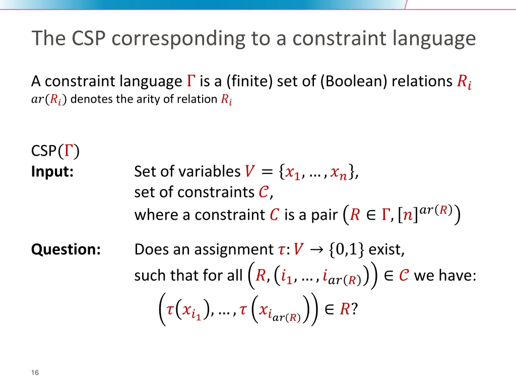 the csp corresponding to a constraint language