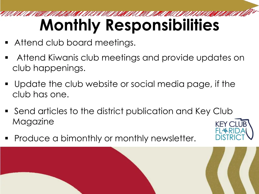 monthly responsibilities