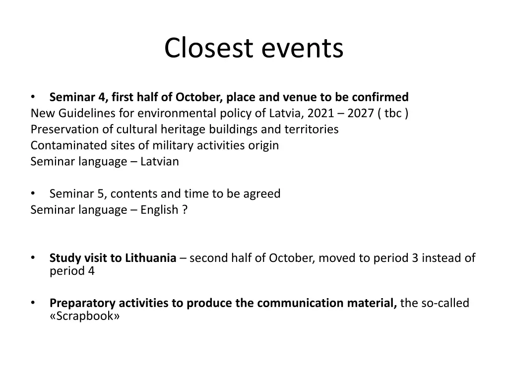 closest events