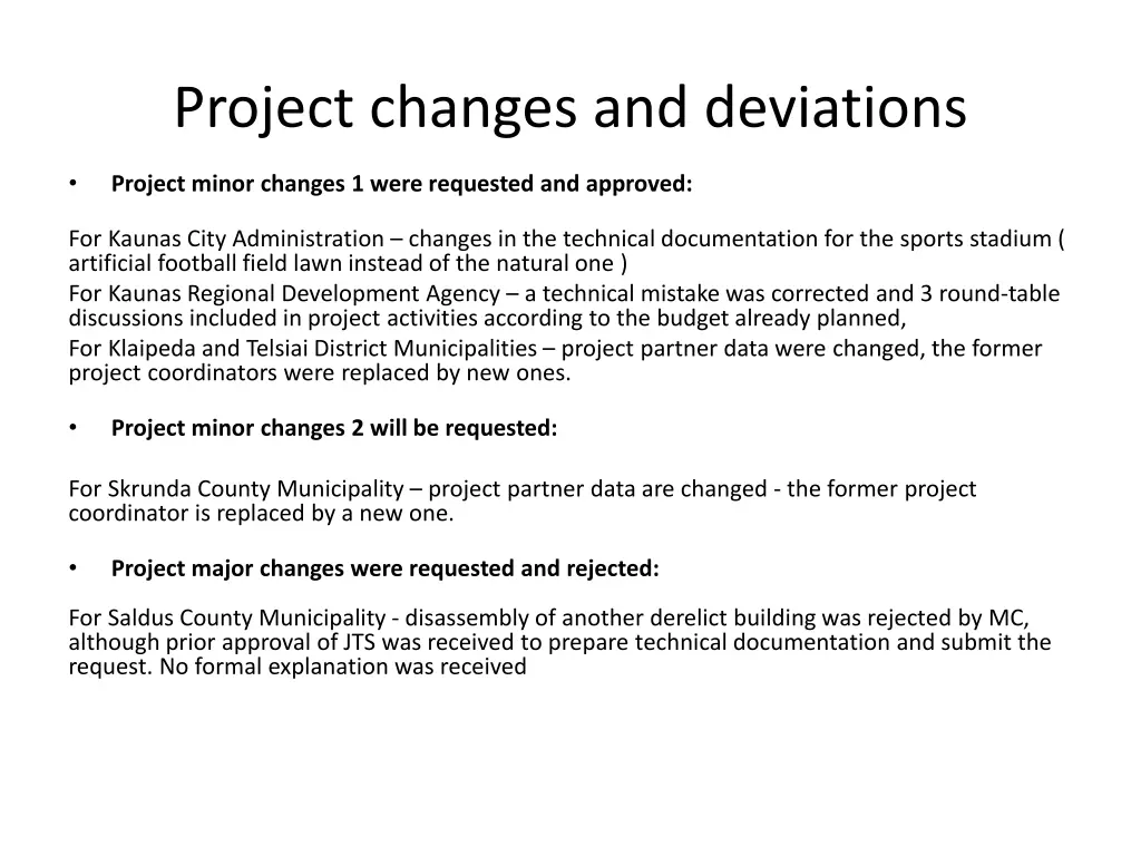 project changes and deviations