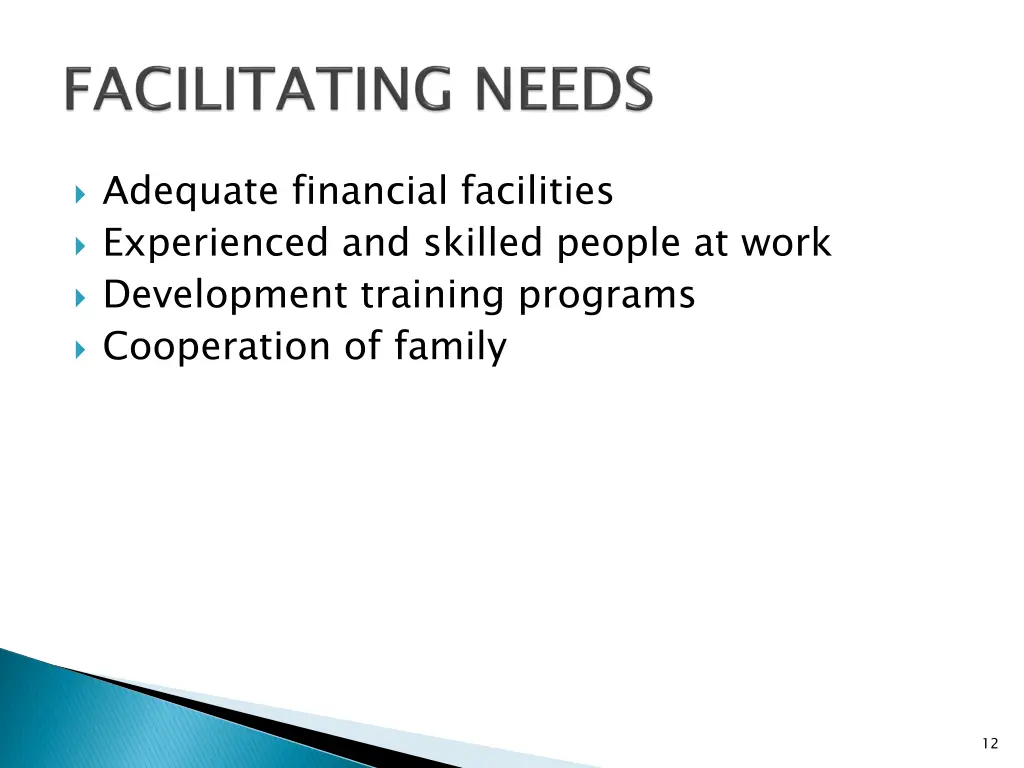 adequate financial facilities experienced
