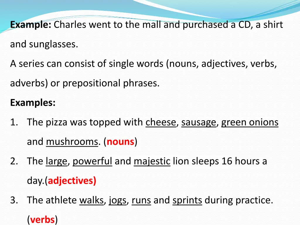 example charles went to the mall and purchased