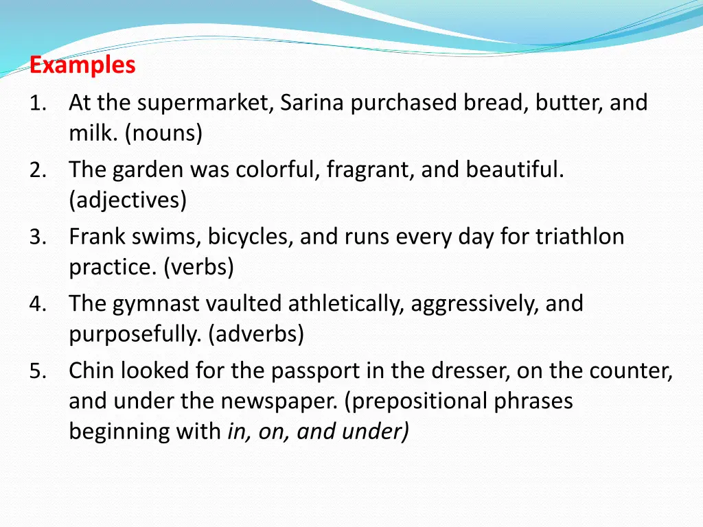 examples 1 at the supermarket sarina purchased
