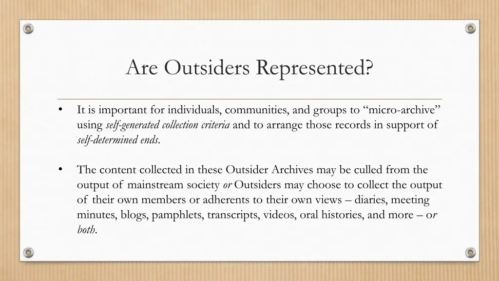 are outsiders represented 1
