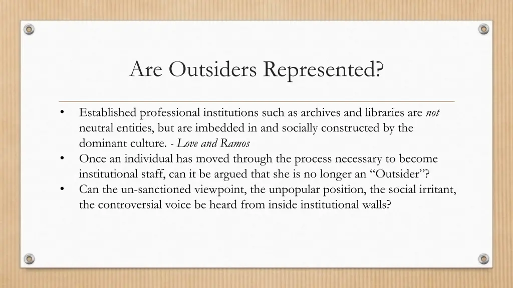 are outsiders represented