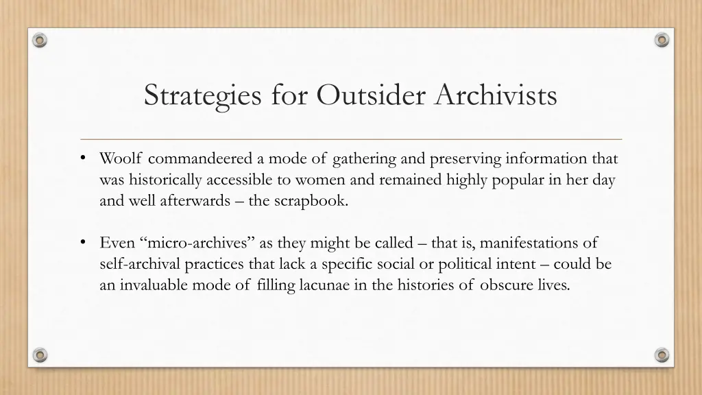 strategies for outsider archivists